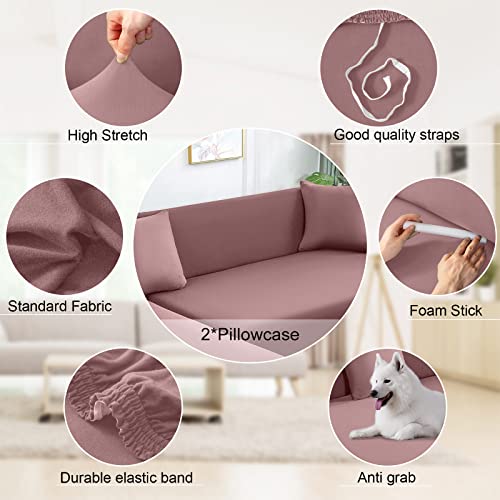 Naisi Sectional Couch Cover L Shape 2 Pieces Sofa Cover Soft Stretch Slipcovers With 2Pcs Pillowcases Furniture Protector Couch Covers 3 Seater + 3 Seater(Pink) #TOP2