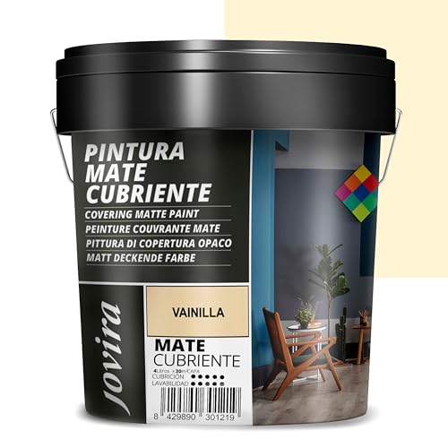 JOVIRA PINTURAS Pintura Mate Cubriente | Colores | Pintura interior-exterior con excelente poder cubriente. (4 Litros, Vainilla) T