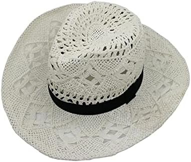 AONEWIN Straw Cowboy Hats for Women Cowgirl Straw Hat for Men and Women White