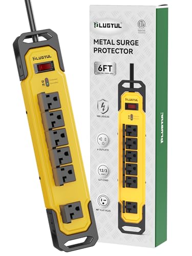 Protector de Sobretensión PLUGTUL 20A Heavy Duty, Multitoma Metálico 6FT con Interruptor y Montaje en Pared miniatura 1