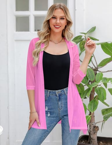 Image of iClosam Women Casual 3 /4 Sleeve Sheer Open Front Cardigan Sweater Kimono