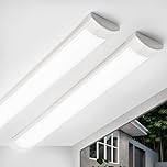 Qsmile 2 Pack 4FT LED Batten Light, PC Body, 32W Bright Cold White 6500K LED Tube Lights, Easy to Install for Offices, Warehouses, Garages, Basements, Workshops