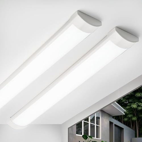 Image of Qsmile 2 Pack 4FT LED Batten Light, PC Body, 32W Bright Cold White 6500K LED Tube Lights, Easy to Install for Offices, Warehouses, Garages, Basements, Workshops
