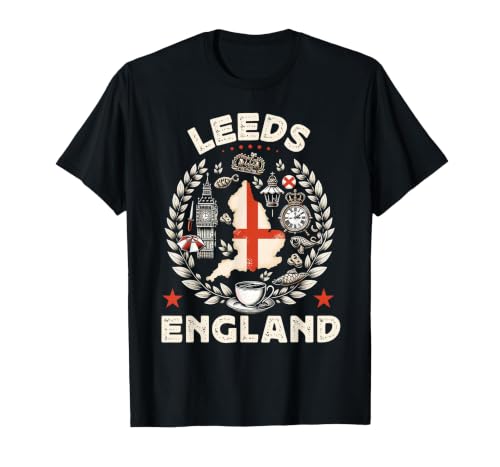 Leeds Souvenir England United Kingdom Travel T-Shirt, Men, Black, Small