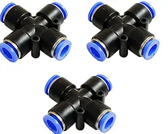 8mm 4WayPneumatic Plastic cross Quick Air Hose Connectors Splitter Push in Connector Pneumatic Fittings(3-Pcs)