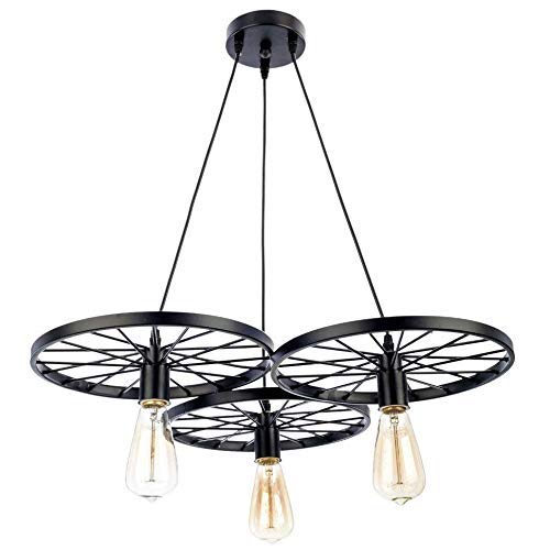 LEDSone Vintage 3 Wheel Pendant Light with 30cm Metal Lampshade Black Ceiling Fittings for Living Room Dining Room Bedroom Hallway Kitchen Staircase. โ image 1