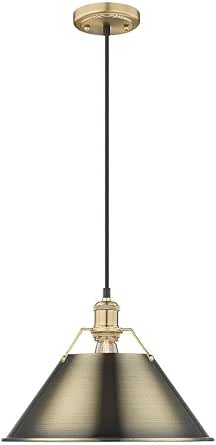 Golden Lighting 3306-L BCB-AB Orwell - 1 Light Large Pendant-10 Inches Tall and 14 Inches Wide, Finish Color: Brushed Champagne Bronze, Shade Color: Aged Brass, Installation: Traditional