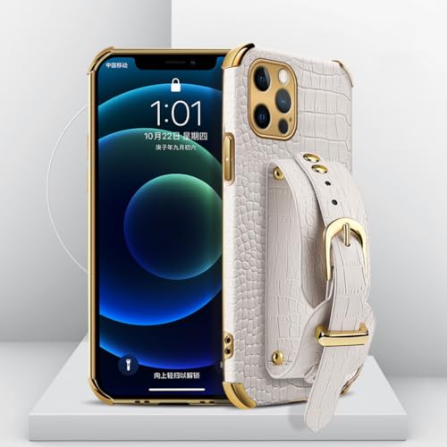 Étui de protection iPhone 13 Pro Max blanc coque arrière cuir PU texturé chic