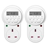 HBN Digital Programmable Plug-in Timer Socket, 24 Hours/7 Day Weekly Electronic Light Timer Plug with 9 On-Off Programs and Anti-Theft Random Function (13A/3120W, 2 Pack)