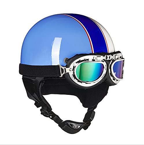 Vintage Casques Moto Bols, Rétro Demi-Casque Casque Face Ouverte de Mobylette ECE/DOT Homologué avec Visière pour Chopper Cruiser Racing Mofa Pilote Vespa C,One Size=54-59CM Cover