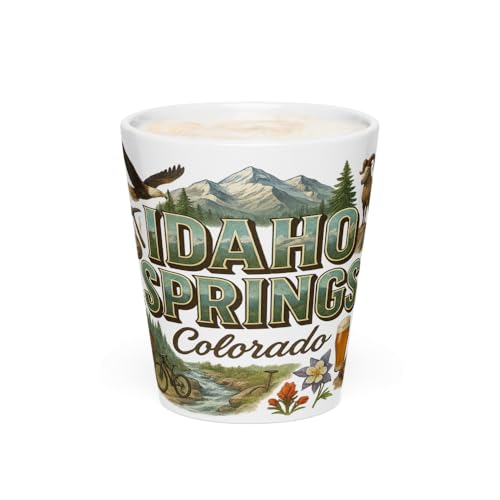 Idaho Springs Colorado Latte Mug - 12oz Ceramic Cone Shape Coffee Cup Souvenir with Mountain Design