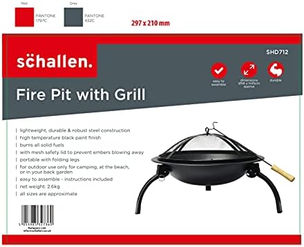 Schallen Outdoor Garden Foldable Patio Heater Camping Bowl Charcoal Wood Burner Steel Fire Pit with Grill in BLACK Finish