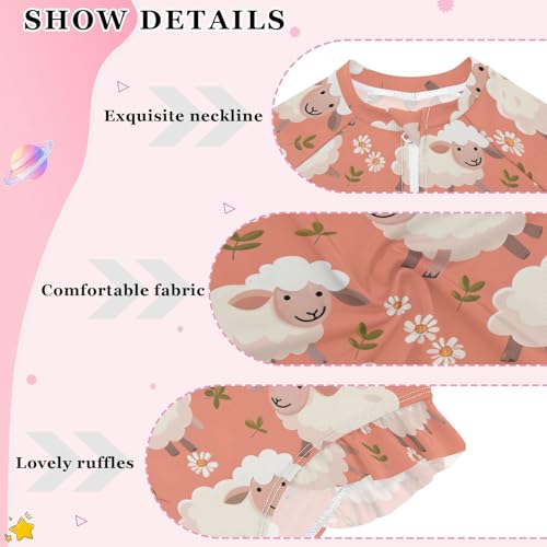 Sheep and Flower Girls Long Sleeve Swimsuit Rash Guard One Piece Bathing Suits Zipper 3-12T4