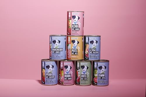 TIERLIEBHABER – Hundefutter Nass 400g Probierpaket à 8 Sorten – Von Tierärzten entwickelt – Nassfutter Hund mit 91% Fleischanteil – Dog Food als Hundenassfutter 400g Dosen