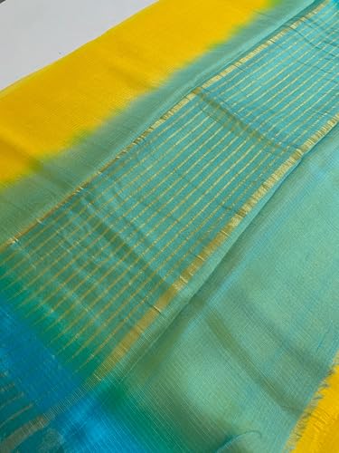 Image of Women's Bhagalpuri Pure Kota Doria Silk Net Saree With Temple Zari Border and Running Blouse Piece