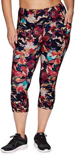 RBX Plus Size Capri Legging for Women Printed Workout Capri with Pockets Squat Proof Floral Legging Cropped Gym Legging High Waist Yoga Tights Ultra Hold Buttery Soft Capris Moody Soft Floral 1X