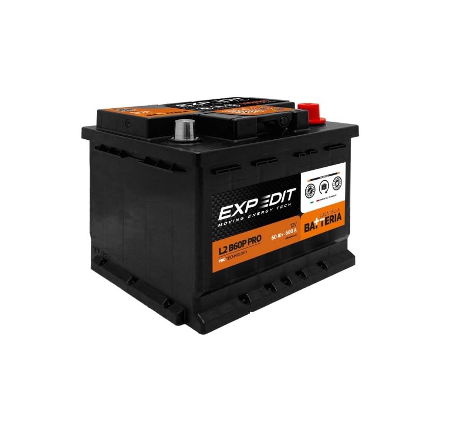 La Casa della Batteria Batteria Auto Expedit Moving Energy Tech Batteria 12v Batteria Auto 60Ah 600A PRO+50% POTENZA L2B 60P DX 24.2x17.5x19 cm Senza Manutenzione Pronta all'Uso Made in Italy