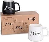 Cymax 2 Stück Mr Mrs Tassen Kaffeetassen Hochzeitsgeschenk Kaffeebecher Set, Perfekt für Kaffee,Tee und Wasser,Geschenk für Brautdusche Verlobung Valentinstag Jubiläum und Weihnachten