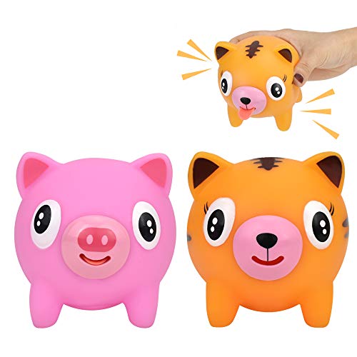 100FIXEO Talking Animal Ball, Screaming Stress Animal Ball Squeeze Toy for Kids Even Adult Anxiety Relief Stress Relievers Squishy Ball (2PCS Orange,Pink)