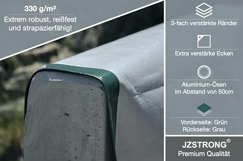 JZSTRONG Abdeckplane 3x5m 330g/m² extrem reißfest, grün grau, 100% wasserdicht, Gewebeplane...