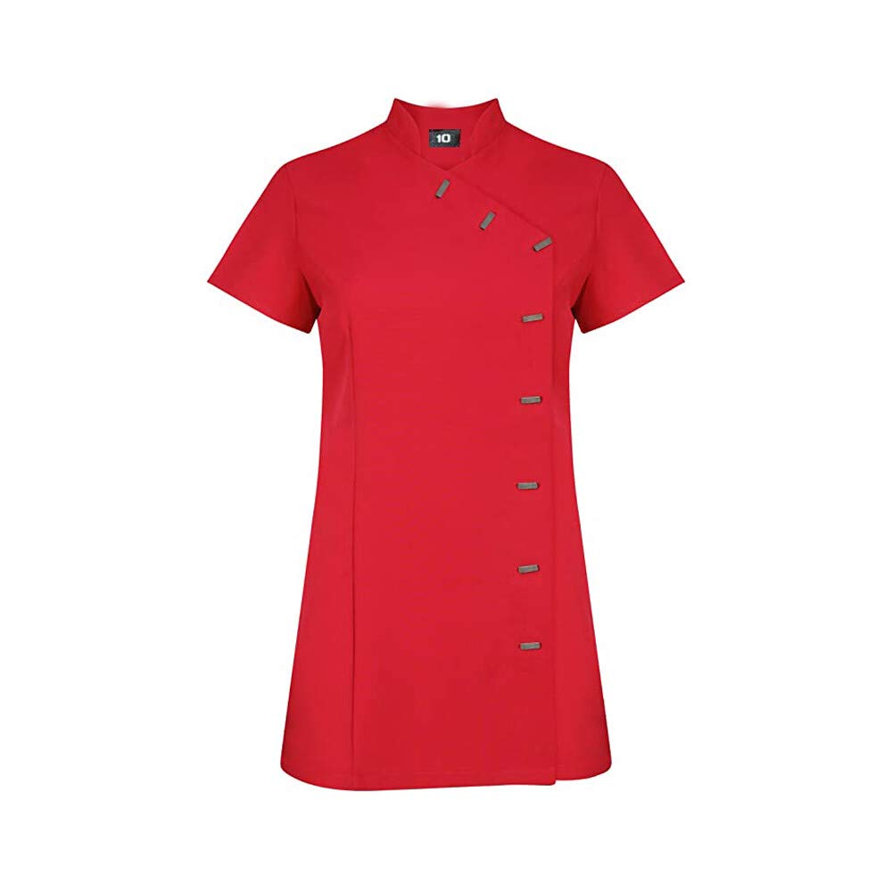 Black Beauty Tunic Spa Salon Beautician Tunic Nail Massage Therapist Uniform, Red, Size 18