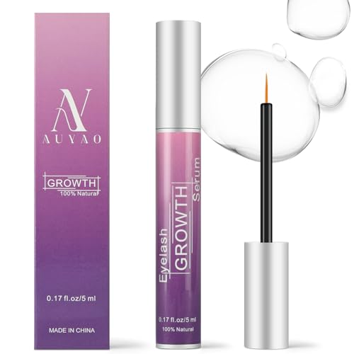AUYAO Serum Pestañas Crecimiento, 0.5ml/0.17 fl.oz Sérum de Pestañas, Crece Pestañas, Aumentador de Pestañas, Tarjetas de Medición para un Éxito Visible