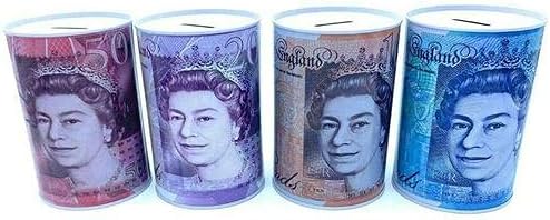 SAPRA®| MONEY TINS 4 pack Money Tin Boxes | Tinplate | Multi-Colour| Notes Design Money medium - Assorted