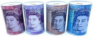 SAPRA®| MONEY TINS 4 pack Money Tin Boxes | Tinplate | Multi-Colour| Notes Design Money medium - Assorted