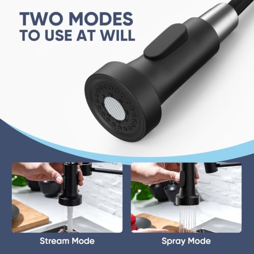 Image of WEWE Matte Black Kitchen Faucet with Pull Down Sprayer, Commercial Stainless Steel Spring Single Handle Single Hole Sink Faucet for Farmhouse, RV, Laundry and Utility Room