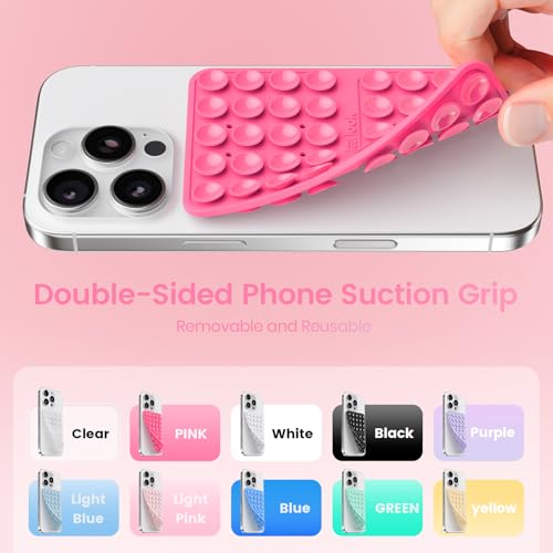 Image of Klearlook Silicone Suction Cup Phone Case Mount Double Sided, Sticky Phone Grip for 6.1-7.2 inch Phones, Phone Accessories Hands-Free Strong Grip Holder for Selfies and Videos, Hot Pink