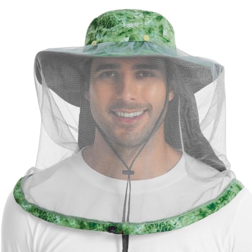 Image of BASSDASH UPF 50+ Mosquito Sun Hat with Hidden Head Net and Neck Flap for Men Women Outdoor Fishing Hiking Camping