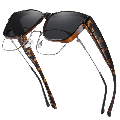 GEGURI Polarized Sunglasses Fit Over Glasses for Men Women, Oversized Square Sun Glasses UV400 Protection Shades