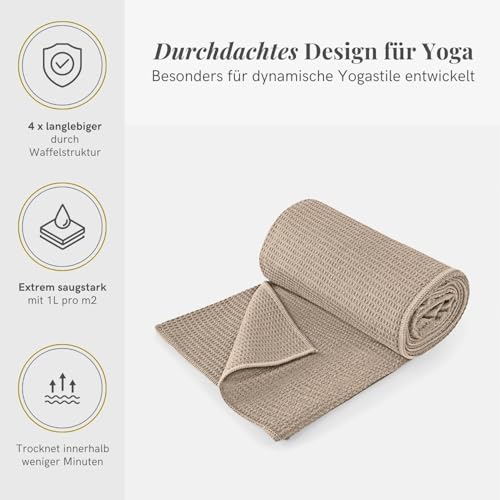 Lotuscrafts® Yoga Handtuch rutschfest für Hot Yoga oder Yogatuch Auflage für Yogamatte, Anti-Rutsch Noppenstruktur, 183 x 61 cm, Towel Faltbar für Reisen, 400 g leicht