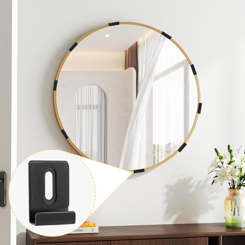 Image of 12 Pcs Metal Mirror Holder Clips Hanger Kit, Mirror Clips for Wall Mounting Holder Hanging with Screws Hooks Rubber Pads, Frameless Mounting Hardware Heavy Retainer for Tile Billboard Display(Black)