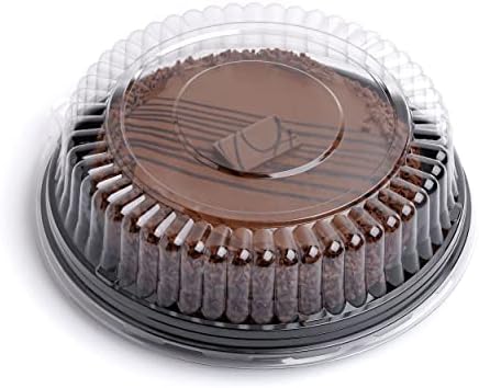 Set of 3 Elegant Round Plastic Serving Platter Tray with Lid | Sandwich Tray with Lid | Food Platter with Secure Dome Lid | Buffet Tray with Lid - 12" (30cm)  Black Tray