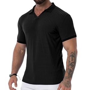 Askdeer Men’s Muscle V Neck Polo Shirts Slim Fit Shirt Short Sleeve Golf T-Shirts Ribbed Knit Soft Casual Tee