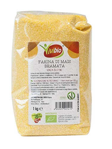 Vivibio, Farina di mais bramata bio, senza glutine, 1kg