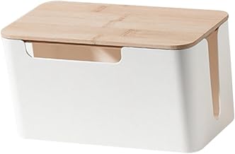 Charging Cable Storage Box with Bamboo Lid for Bedroom Office