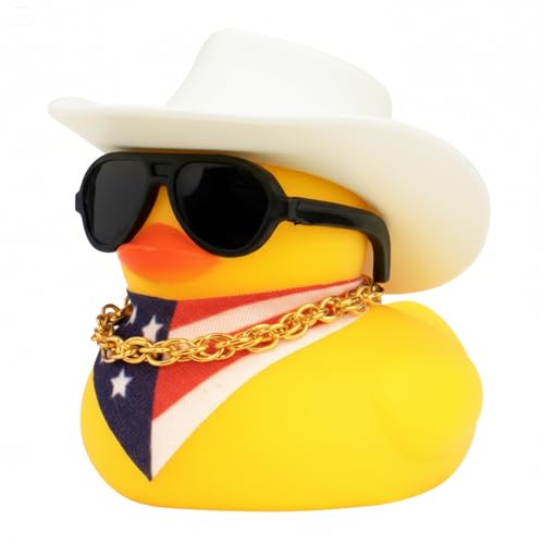 wonuu Car Dashboard United States Rubber Ducks Decorations, Red White and Blue Stars Stripes American Flag Rubber Ducky Ornament Duck with Hat, Glasses, Necklace, Scarf, Style_2 White