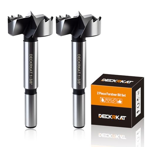 DECKRKAT 2-Piece 1-3/8" Forstner Drill Bits - Smooth Flat Bottom Drill Bits for Wood, Hard & Soft Wood Drilling, 3/8" Shank Fits Drills/Drill Presses. by DECKRKAT - Used condition - US$15.98