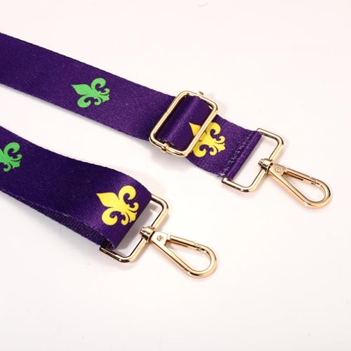 Image of Mardi Gras Purse Strap Replacement Mask Fleur De Lis Purse Strap Purple Crossbody Bag Strap Parade Party Favors