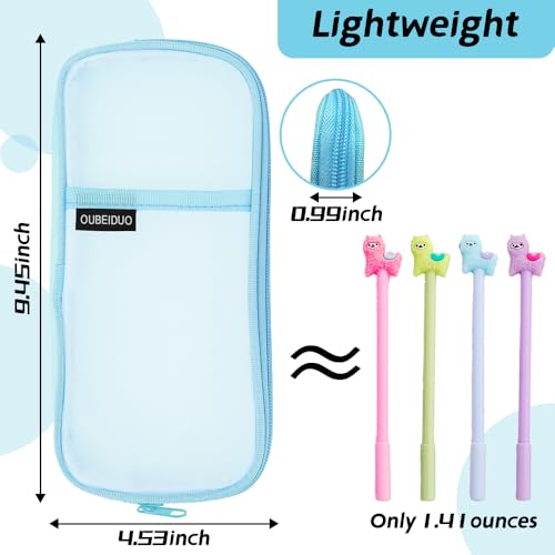 Leislam Pencil Case, Blue Pencil Pouch Bag, Clear Mesh Pencil Case With Zipper, Large Capacity Cosmetics Bag, Organizer Box for Adult, Aesthetic Pen Bag for Office Travel School Classroom Supplies - Image 3