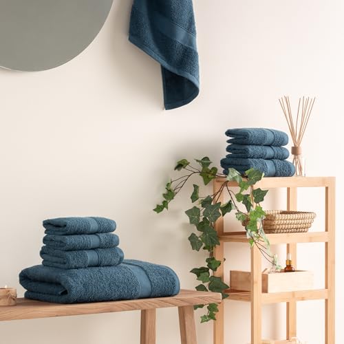 Miniatura 6 de Todocama - Juego De 8 Toallas De Baño 100 Algodón 550 Gsm Extra Suaves, Alta Absorción Y Secado Rápido, 2 Toallas De Baño, 2 De Mano Y 4 De Cara Azul Marino