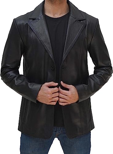 Image of fjackets Mens Leather Blazer Jacket - Real Lambskin Leather Sport Coat, 2-Button Blazer