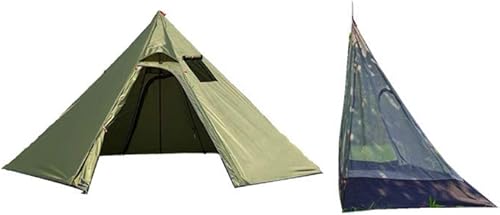 Miniatura 10 de Tienda caliente tipi para 4 personas con media malla y estufa ignífuga, ligera, 6.8 libras, altura 7.2 pies, tienda de campaña para acampar al aire