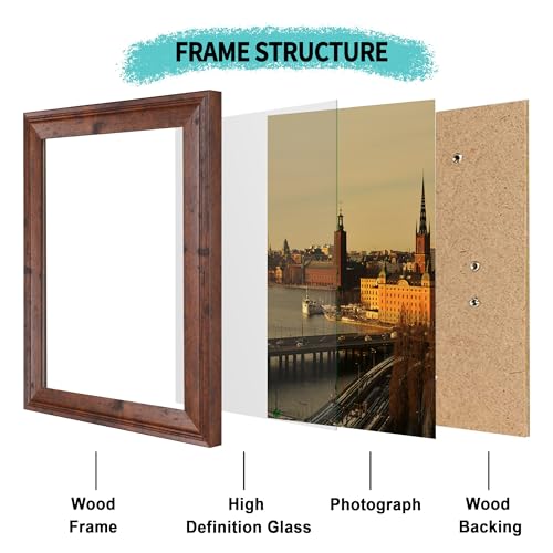 Image of iRahmen 8x10 Picture Frame Set of 4, Brown Rustic Vintage Photo Frame with Real Glass, 8 x 10 Frames for Wall Mount and Tabletop Display