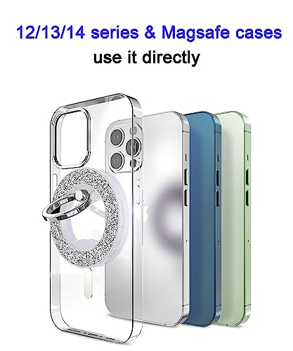 Magnetic Phone Ring Holder For Magsafe,Datimira Glitter Magnetic Grip Compatible With Iphone 14 13 12 Pro Max,Pro,Plus,Mini Mag Safe Accessories,Adjustable Kickstand Wireless Charging,Silver #TOP3