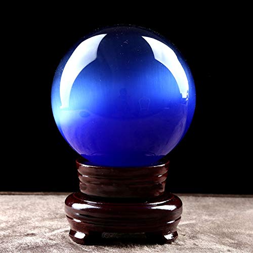 Boule de cristal verte et opale bleue avec socle pour divination et feng shui