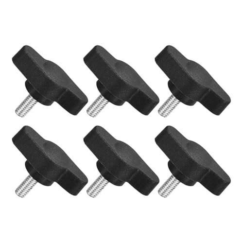 QUARKZMAN M4 x 10mm Tornillos Moleteados, 6pcs Perillas de Ala en T Rosca Macho de Acero Inoxidable 304 Tuerca Pomo de Mango Asas Ajustables Sujeción Manual para Máquina, Negro, 27mm Ancho