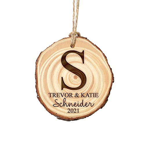 Infusion Natural Wood Slice Customized Christmas Tree Ornament with Jute String Hanger (Monogram & Name)
